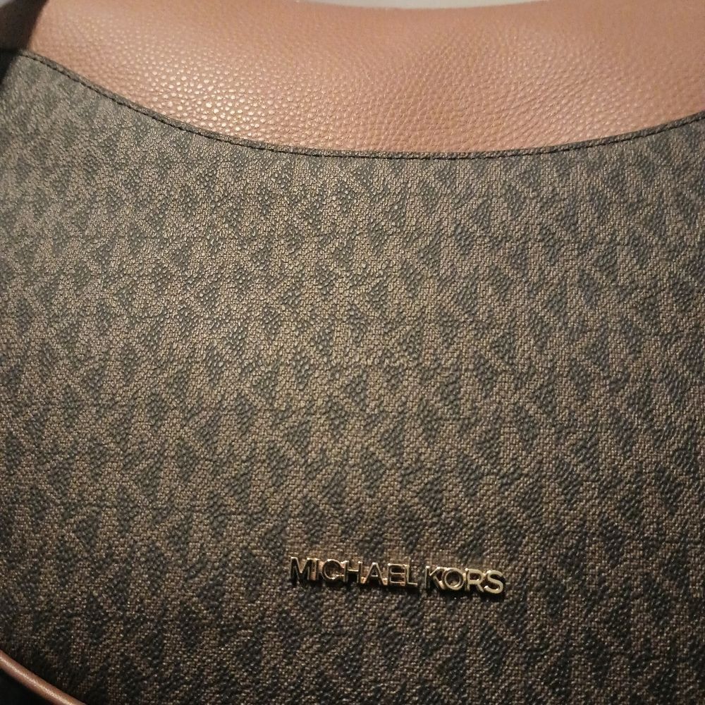 👑👜🔥MK MICHAEL KORS DOVER LG HALF-MOON HOBO PEBBLED LEATHER SHOULDER BAG POPPY - Picture 2 of 10